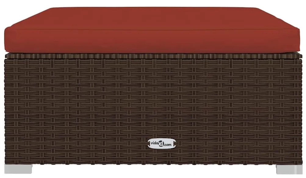 4 pcs conjunto lounge jardim c/ almofadões vime PE castanho