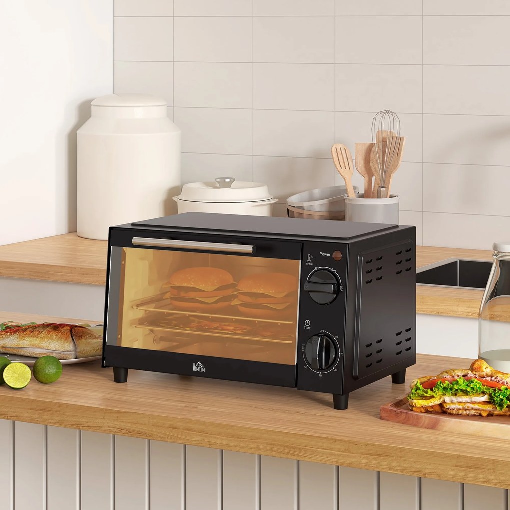 HOMCOM Mini Forno Elétrico 9L Forno Elétrico de Bancada 750W com Tempe