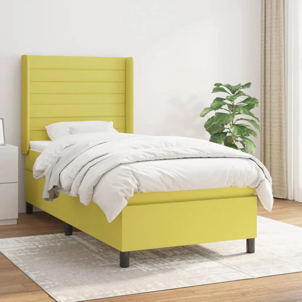 vidaXL Cama com molas/colchão 80x200 cm tecido verde