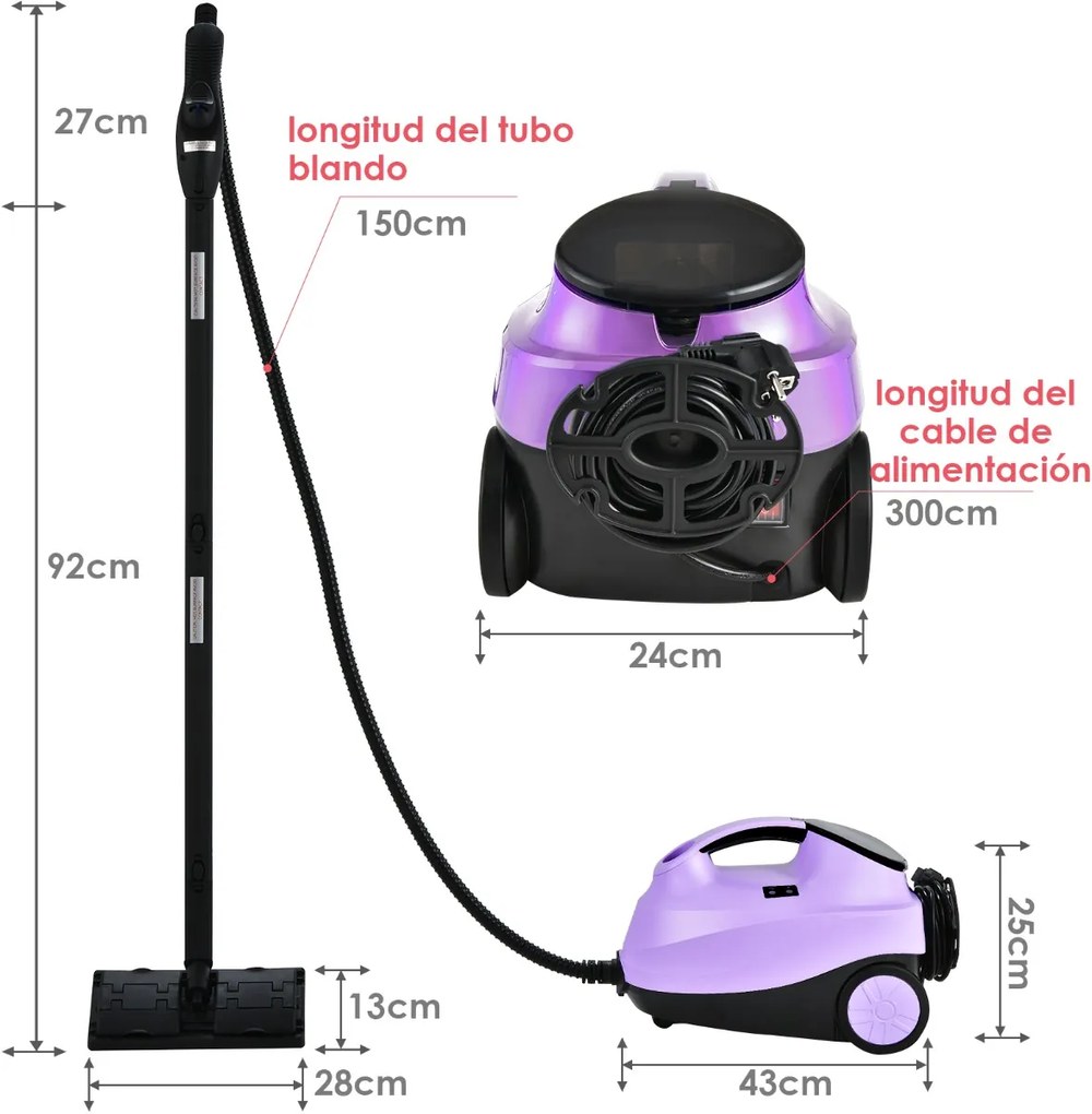 Máquina de limpeza a vapor 2000 W 1,5 L Pressão 4 Bar com bloqueio de segurança para crianças Desligamento automático Máquina de limpeza a vapor domés