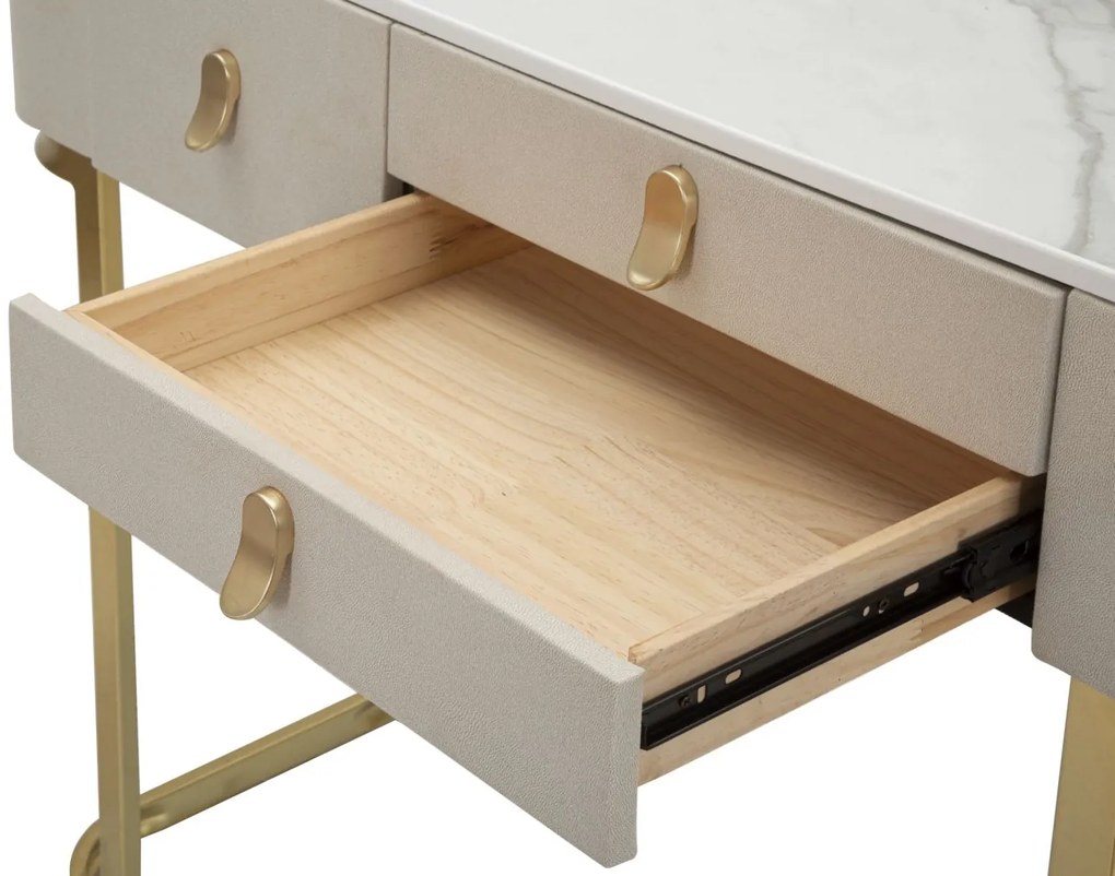 MESA CONSOLA COM 3 GAVETAS BEAUTY 100X40X80 CM CREME E DOURADO
