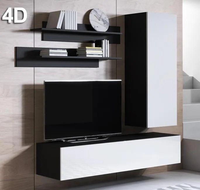 Conjunto de Móveis de Sala Fajozes – 1,6 m – Modular em Preto e Branco