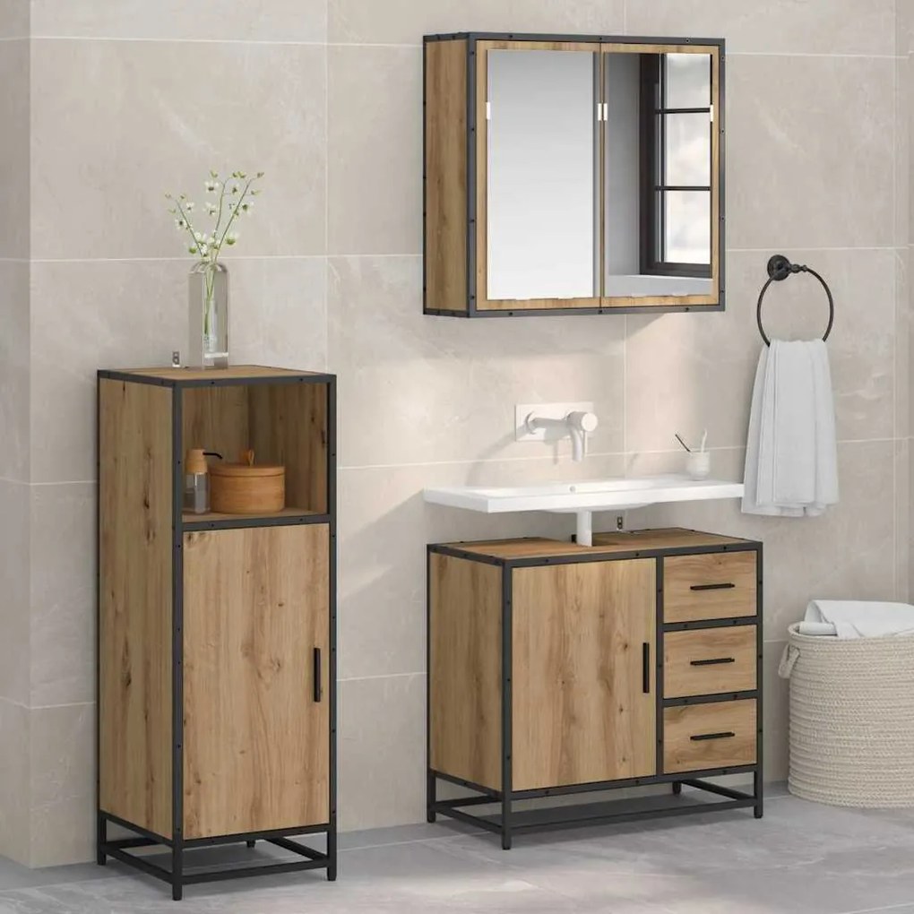 vidaXL Conjunto de Móveis para Banheiro 3 pcs Carvalho Artesanal