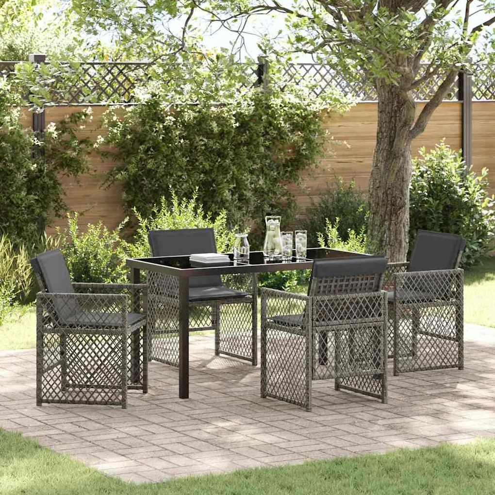Conjunto de Jantar de 5 Peças para Jardim com Almofadas em Cinza de Po