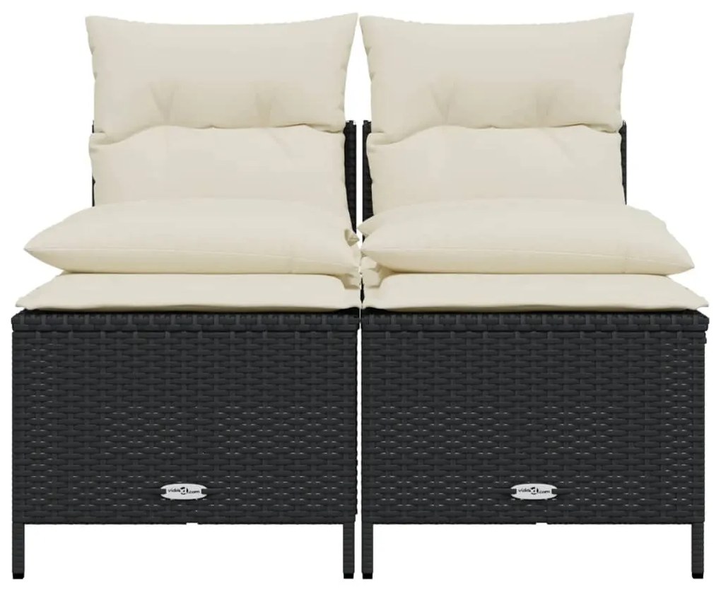 4 pcs conjunto de sofás para jardim c/ almofadões vime PE preto