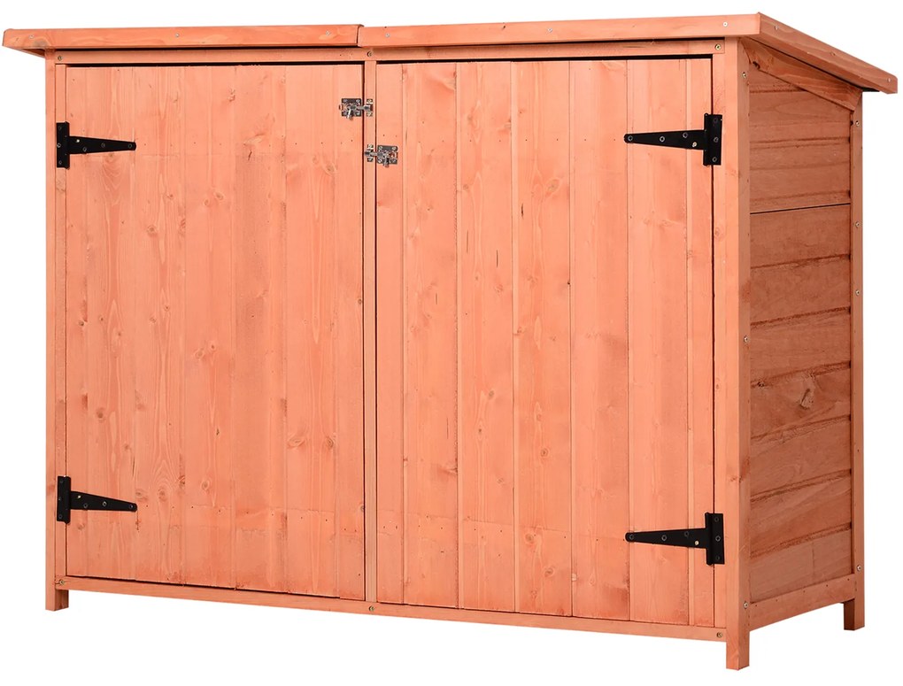 Outsunny Armário de Jardim de Madeira 128x50x90cm 0,48m² Armário para Armazenamento de Ferramentas com Teto Asfáltico 2 Prateleiras | Aosom Portugal