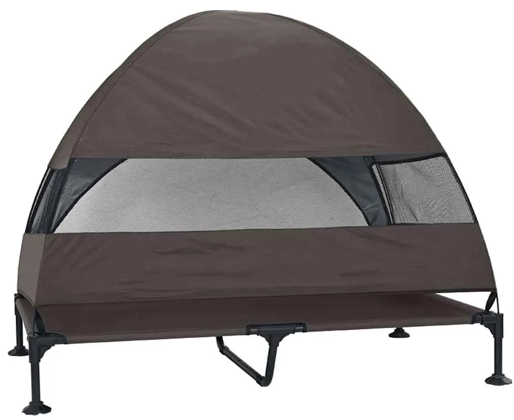 Cama Elevada para Cães com Toldo Removível Marrom XL Aço