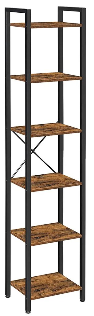 Estante de 6 prateleiras com espaço de exibição | VASAGLE | 40 x 30 x 187,5 cm | castanho rústico e preto | LLS101B01.