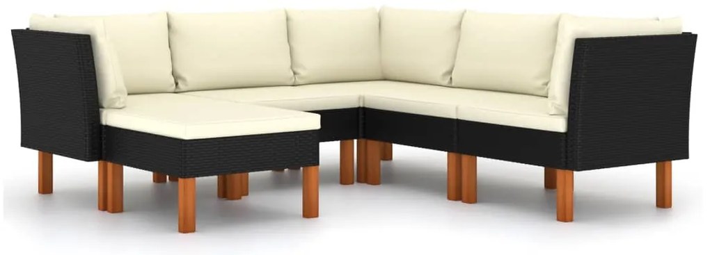 6 pcs conjunto lounge de jardim c/ almofadões vime PE preto