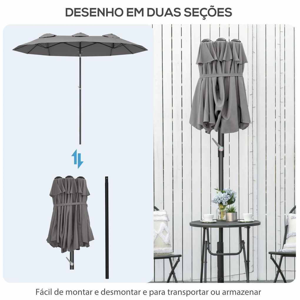 Chapéu de Sol Duplo 285x147x227cm Chapéu de Sol de Jardim com Inclinaç