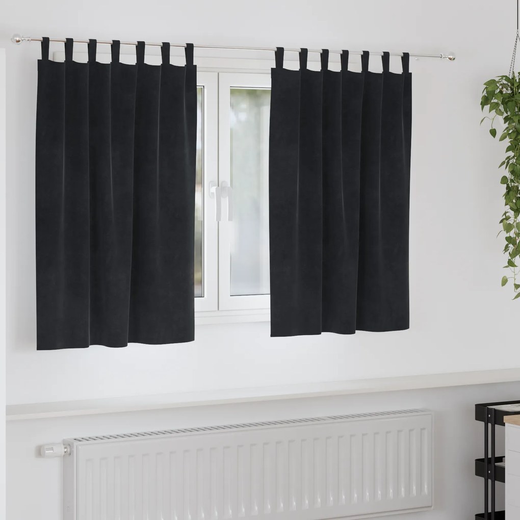 Cortinas Blackout vidaXL com Laços de Pendurar 2 pcs Veludo Preto