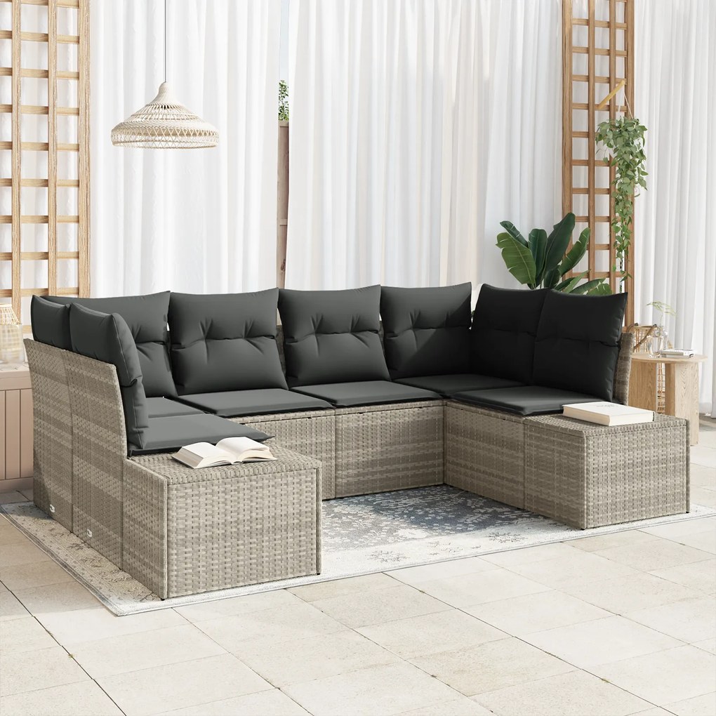 Conjunto de Sofás de Jardim de 6 Peças com Almofadas Cinza Claro Ratta