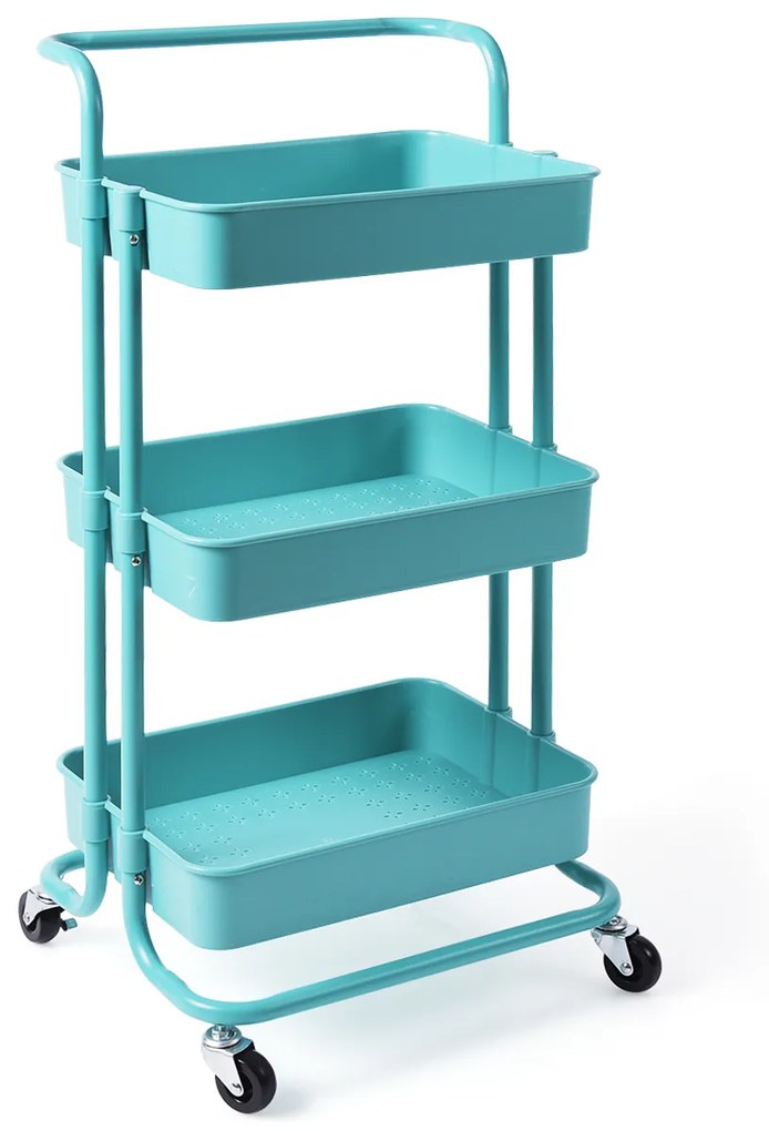 Carrinho de Cozinha com 4 Rodas Universais Carga 60 kg e 3 Cestos de ABS Antioxidante 42 x 35,5 x 86 cm Verde