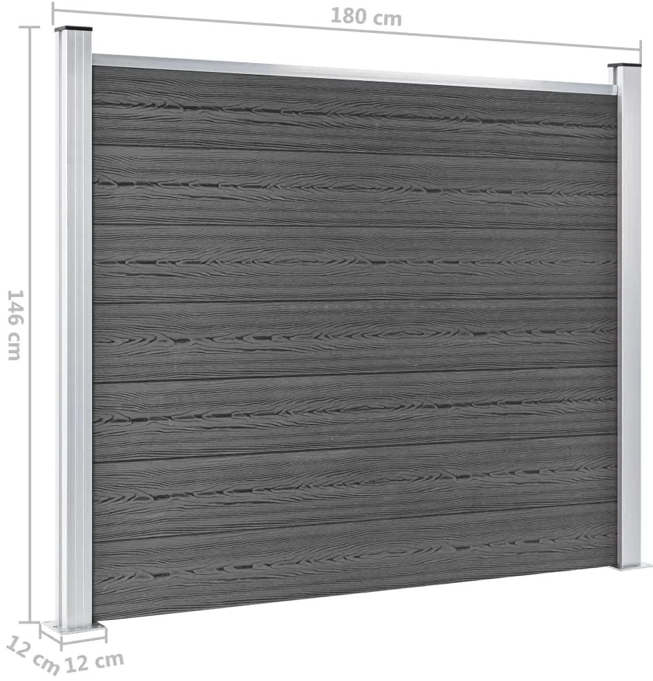 Conjunto painel de cerca 353x146 cm WPC preto