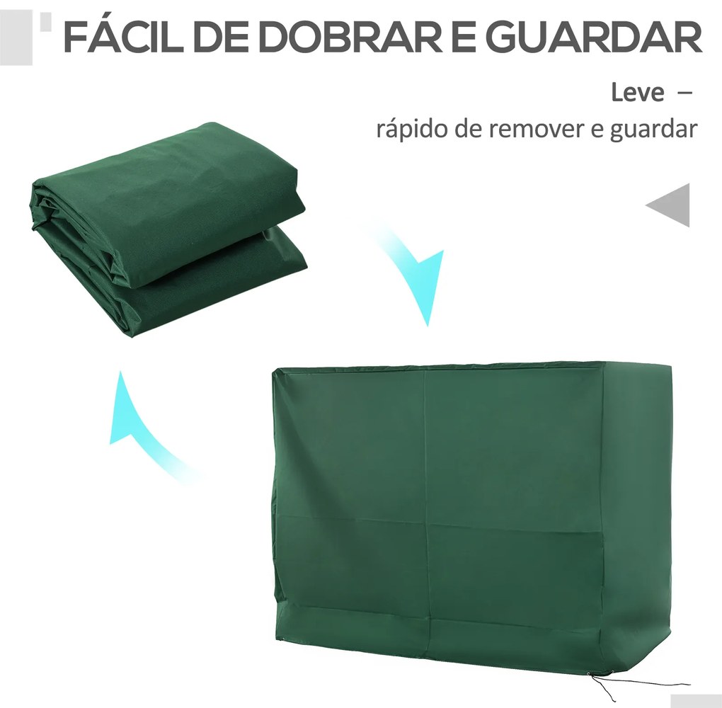 Capa para Baloiço de Jardim Capa de Proteção para Baloiço com Cordas Ajustáveis Impermeável Anti UV 240x133x185 cm Verde