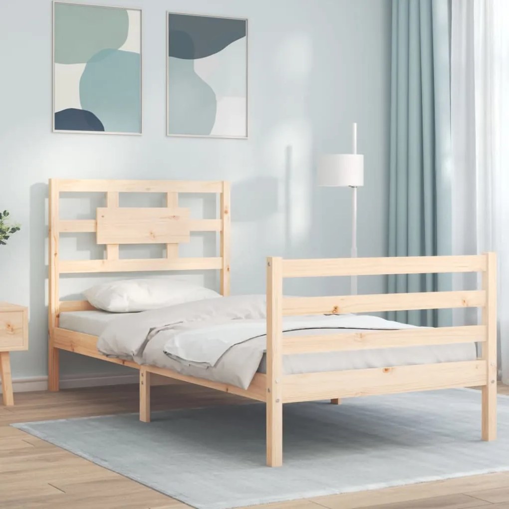 vidaXL Estrutura cama de solteiro c/ cabeceira madeira maciça