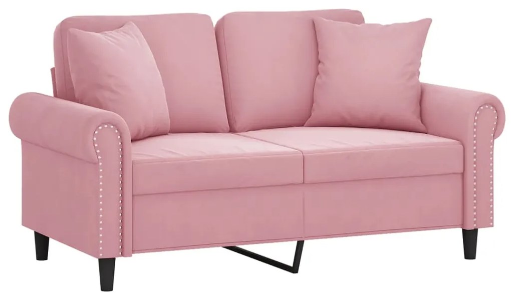 Sofá 2 lug. c/ almofadas decorativas 120 cm veludo rosa