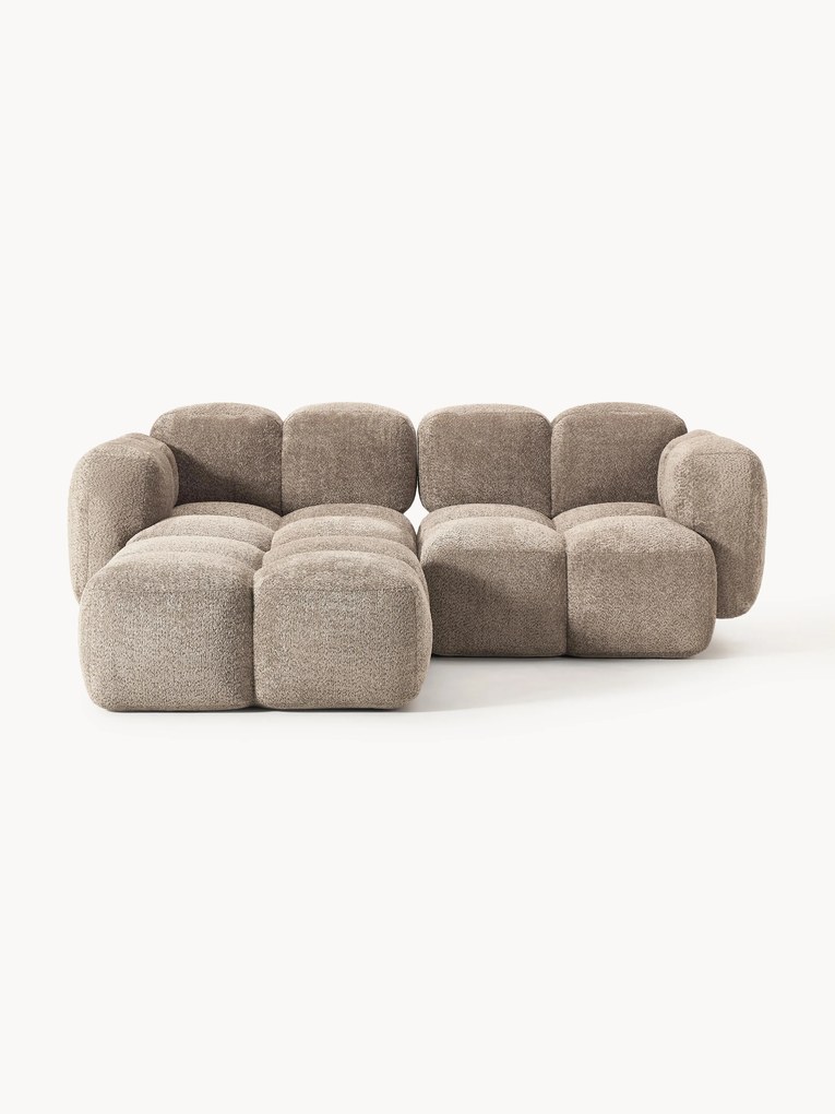 Sofá modular em teddy-bouclé Tayla (2 lugares) com pufe (esquerdo/direito)