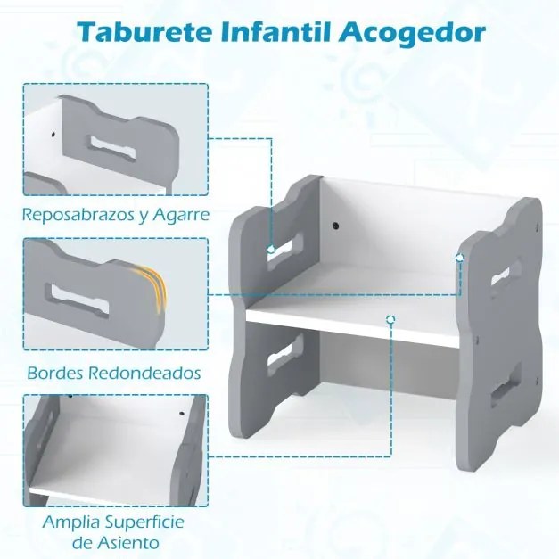 Conjunto de mesa e cadeira para crianças Conjunto de 3 peças para crianças pequenas com 2 bancos e mesa de atividades Cinzento