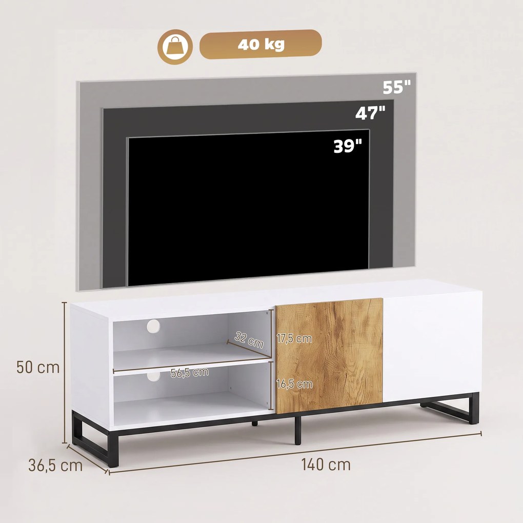 Móvel de TV, 140 x 36,5 x 50 cm, Para Televisor até 55 Polegadas, Branco