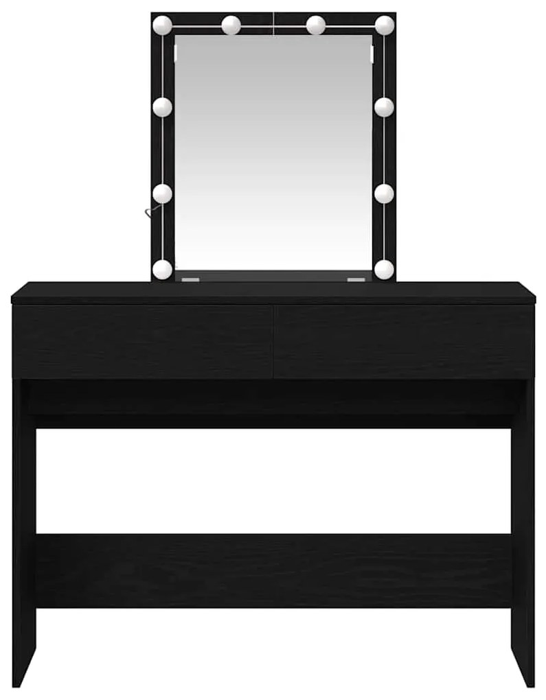 Mesa de Maquiagem com Espelho e Luzes LED Madeira de Carvalho Preto