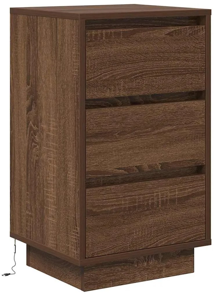 Mesa de cabeceira com luzes LED 38x34x65 cm carvalho castanho