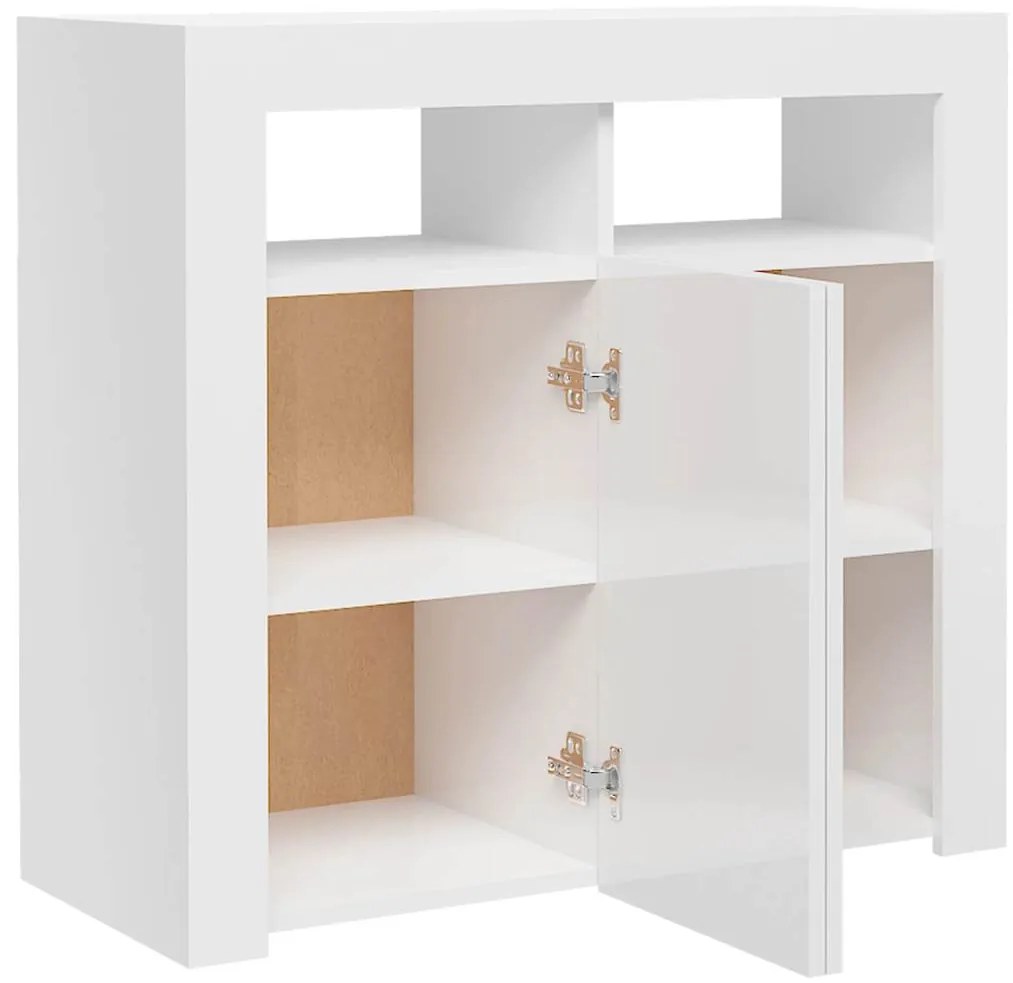 Aparador com luzes LED 80x35x75 cm branco brilhante