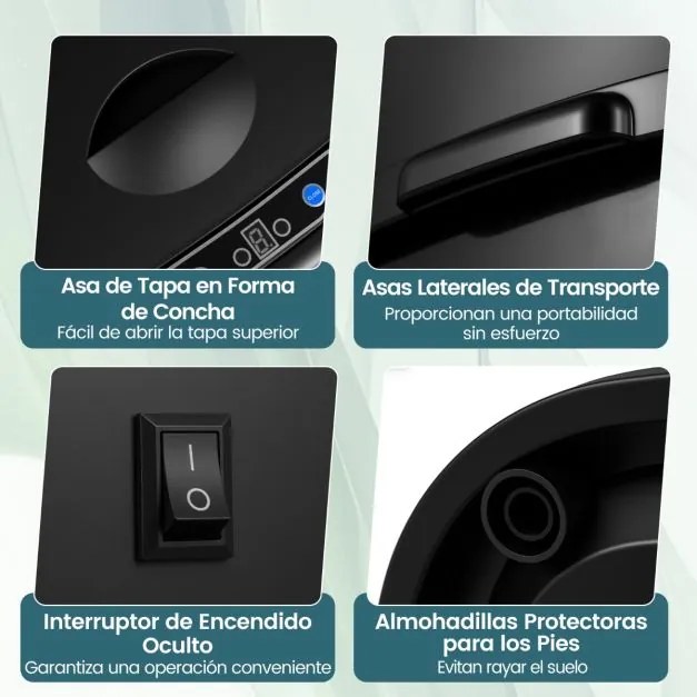 Caixote do lixo de 68 L com sensor de movimento infravermelho com tampa de dupla zona que permanece aberta e fecho suave Preto