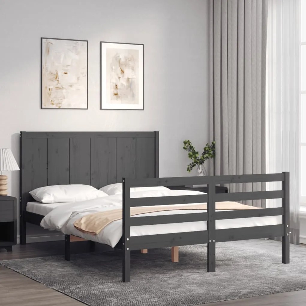Estrutura de cama de casal c/ cabeceira madeira maciça cinzento