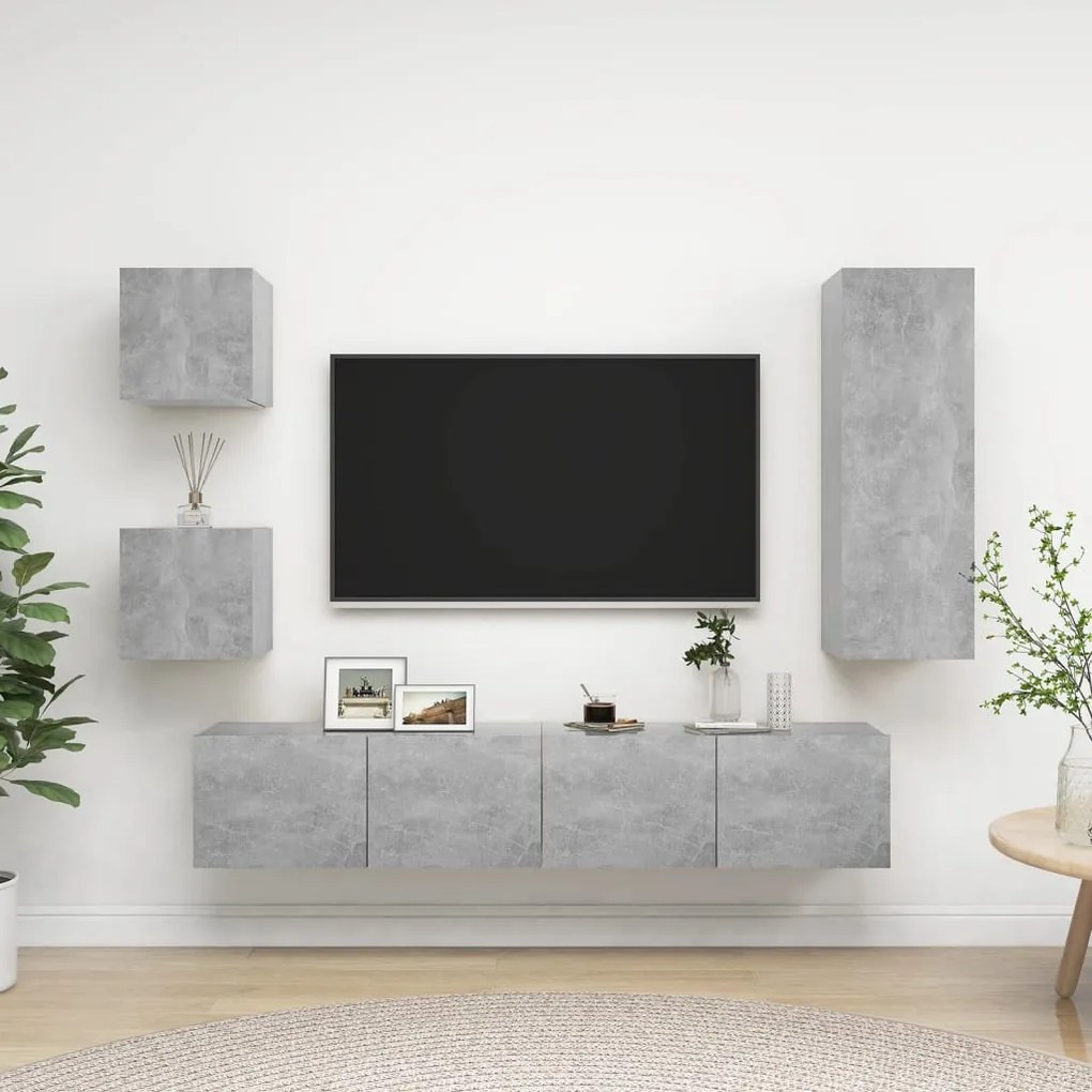 vidaXL 5 pcs conjunto de móveis de TV derivados madeira cinza cimento