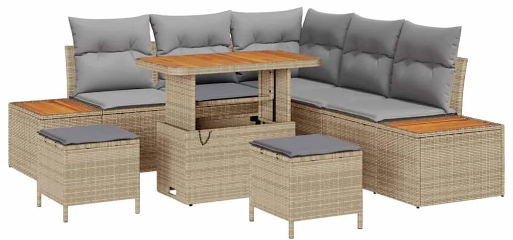 Conjunto de Sofá de Jardim vidaXL de 8 peças com Almofadas Bege em Vim