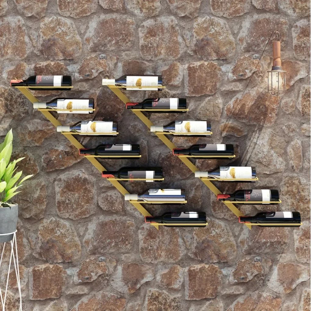 340899 vidaXL Garrafeira de parede para 7 garrafas metal dourado