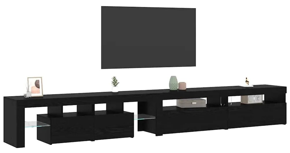 Armários de TV vidaXL 3 pcs com Luzes LED Carvalho Preto Madeira Engen