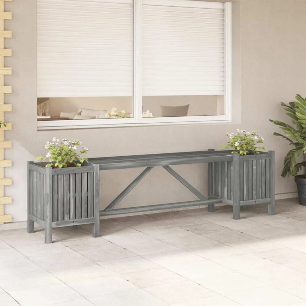 vidaXL Banco de jardim com 2 vasos 150 cm acácia maciça cinzento