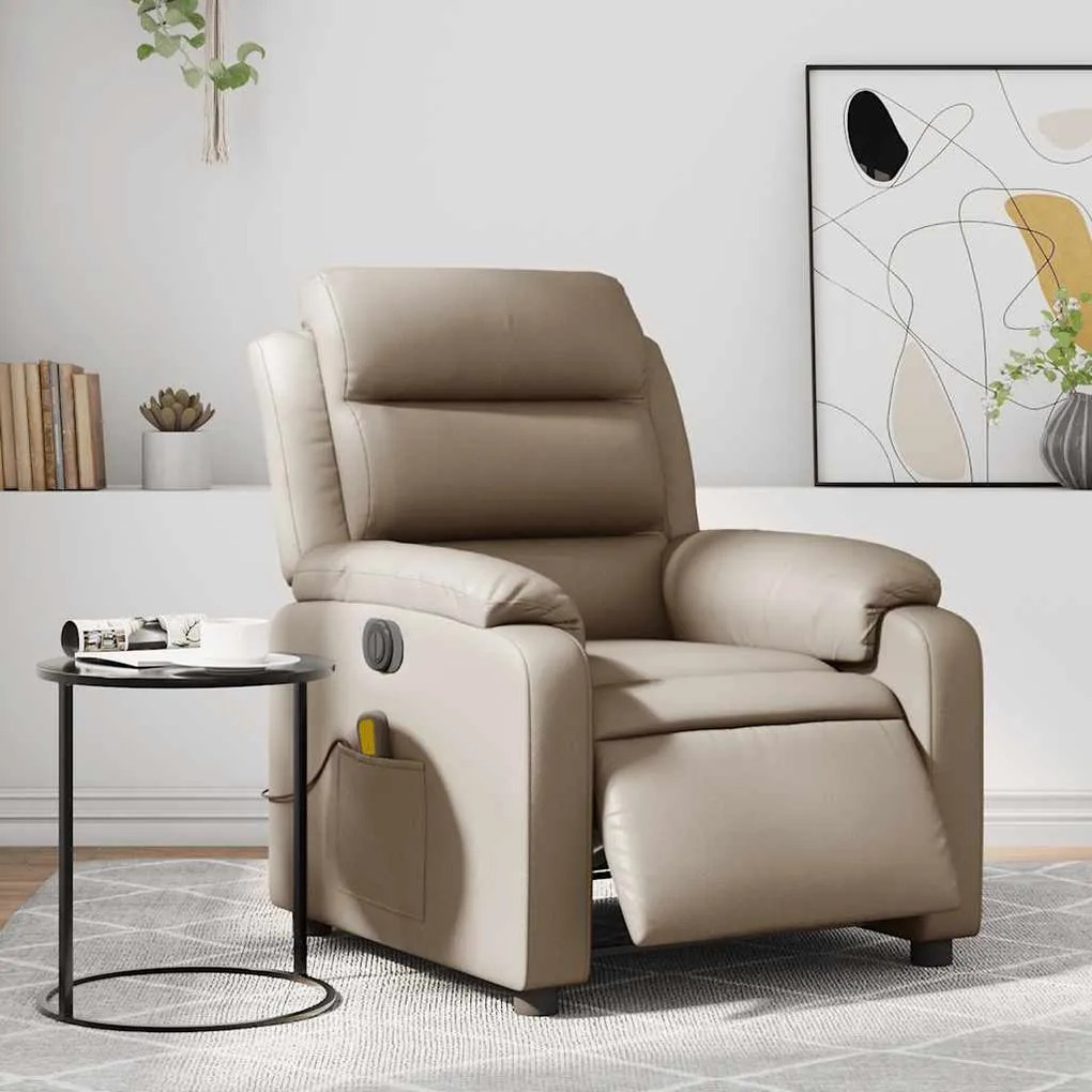 vidaXL Poltrona massagens reclinável elétrica couro artif. cappuccino