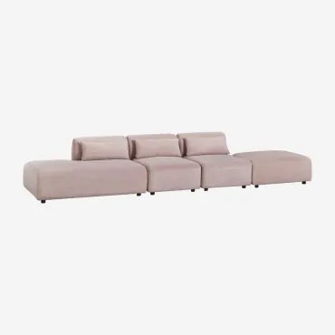 Sofá Modular De 3 Peças Com Chaise Longue Esquerda E Pufe Fogler Bombazina Rosé - Sklum