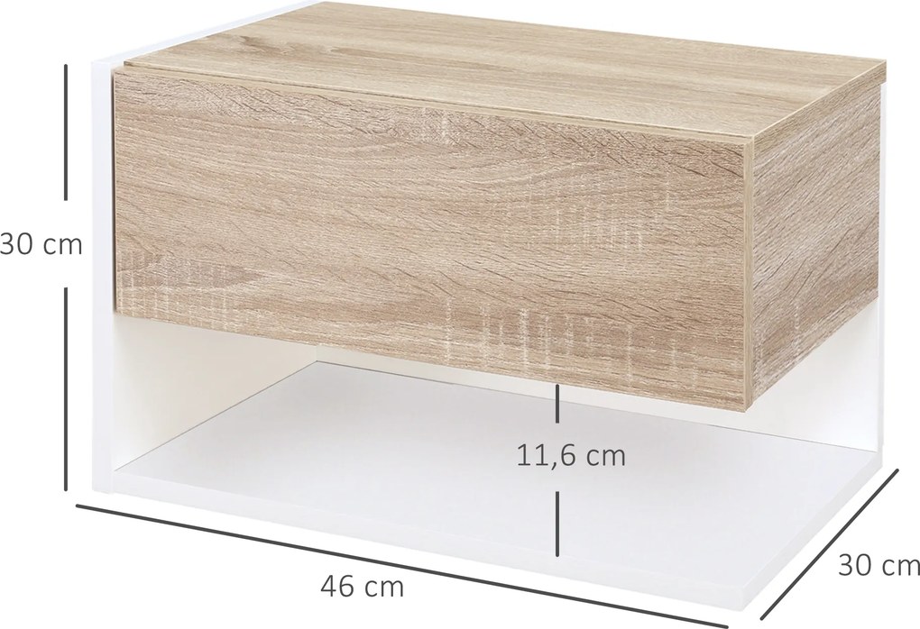 Conjunto de 2 Mesas de Cabeceira Flutuantes com 1 Gaveta e Prateleira Aberta 46x30x30 cm Carvalho e  Branco