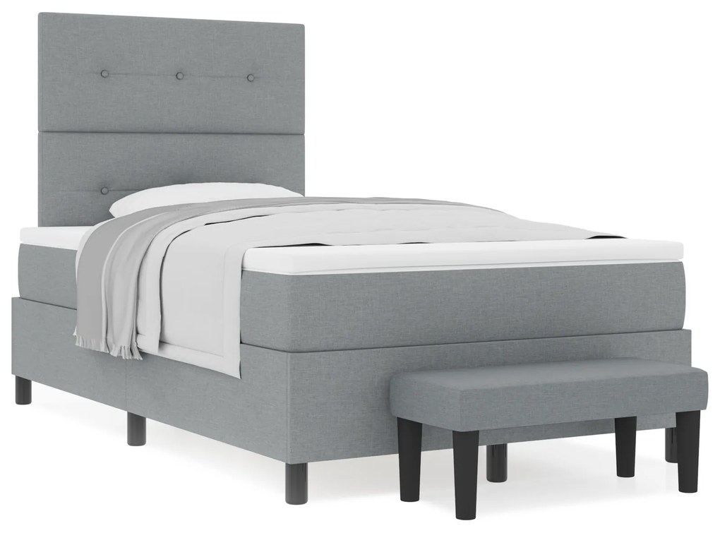 Cama Box Spring com Colchão & Banco Cinza-claro 120x190 cm Tecido