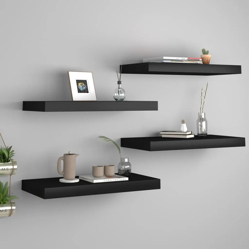 323831 vidaXL Prateleiras de parede suspensas 4 pcs 50x23x3,8cm MDF preto