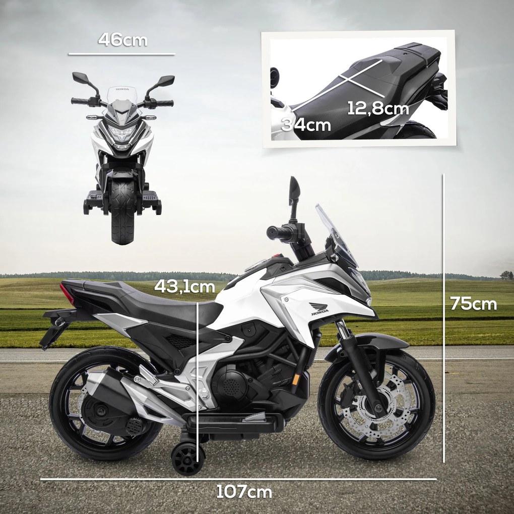 Moto elétrica para crianças 12 V Honda para crianças dos 3 aos 6 anos, com música e faróis brancos