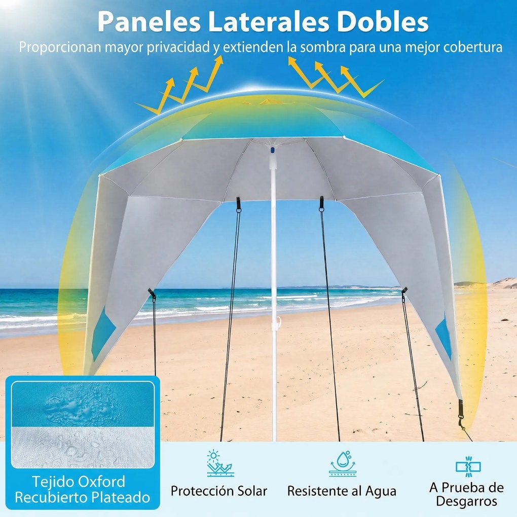 Guarda-sol de Praia Convertível em Tenda, 175 x 175 x 215 cm, Proteção Solar, Turquesa