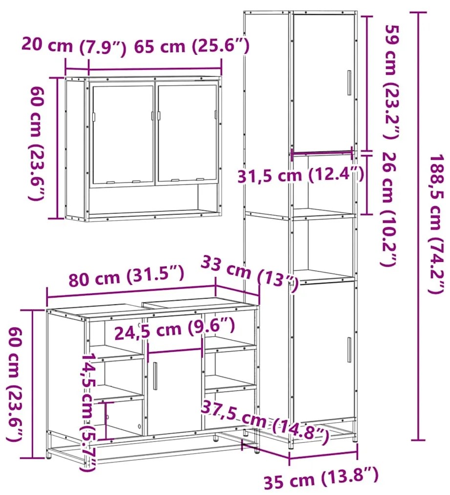 3 pcs conjunto móveis casa de banho derivados de madeira preto