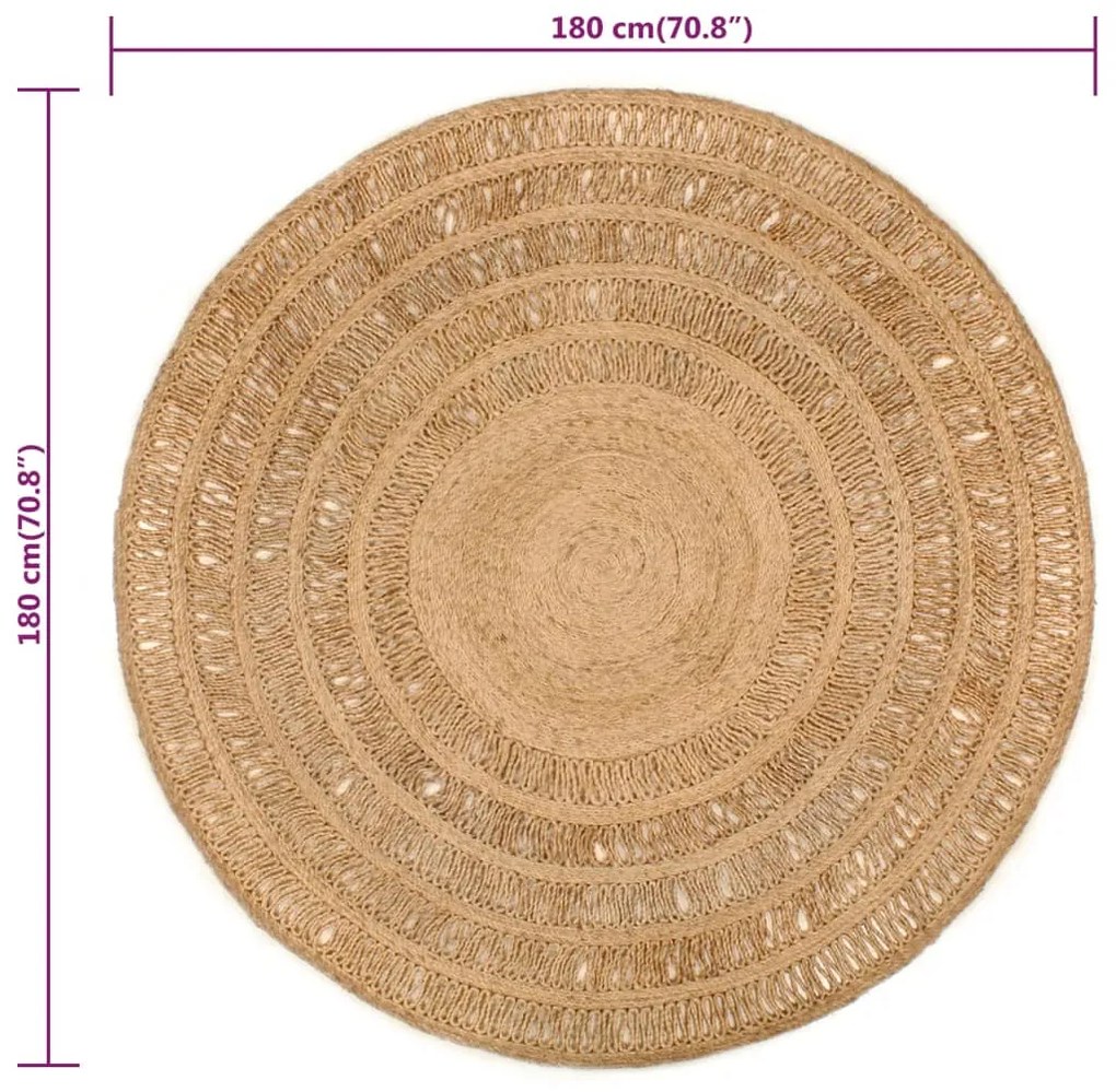 Tapete de divisão trançado à mão 180 cm redondo juta