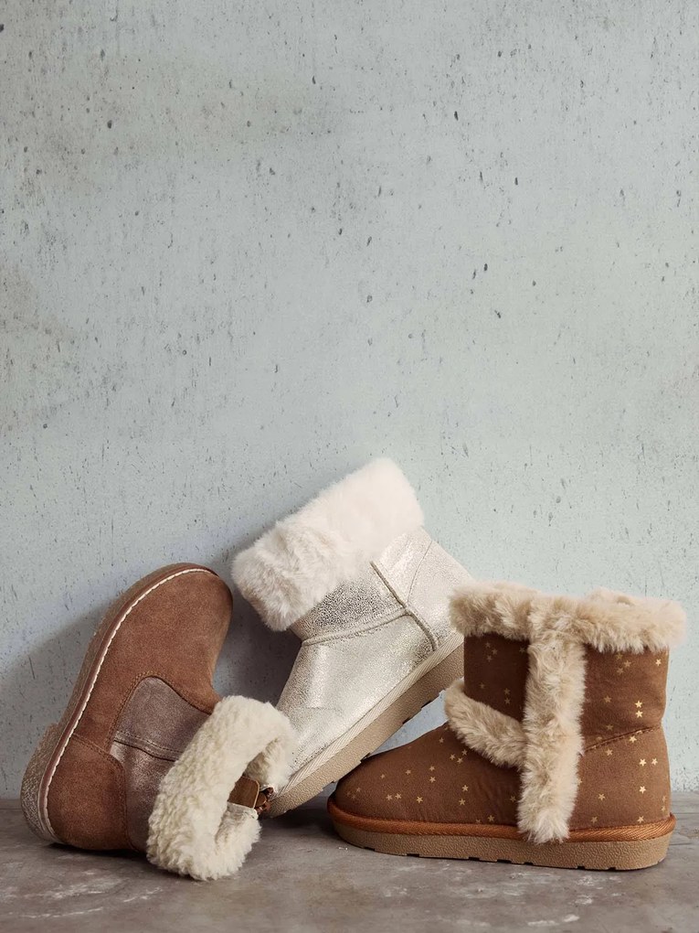Botas com forro em pelo e fechos, para menina camelo
