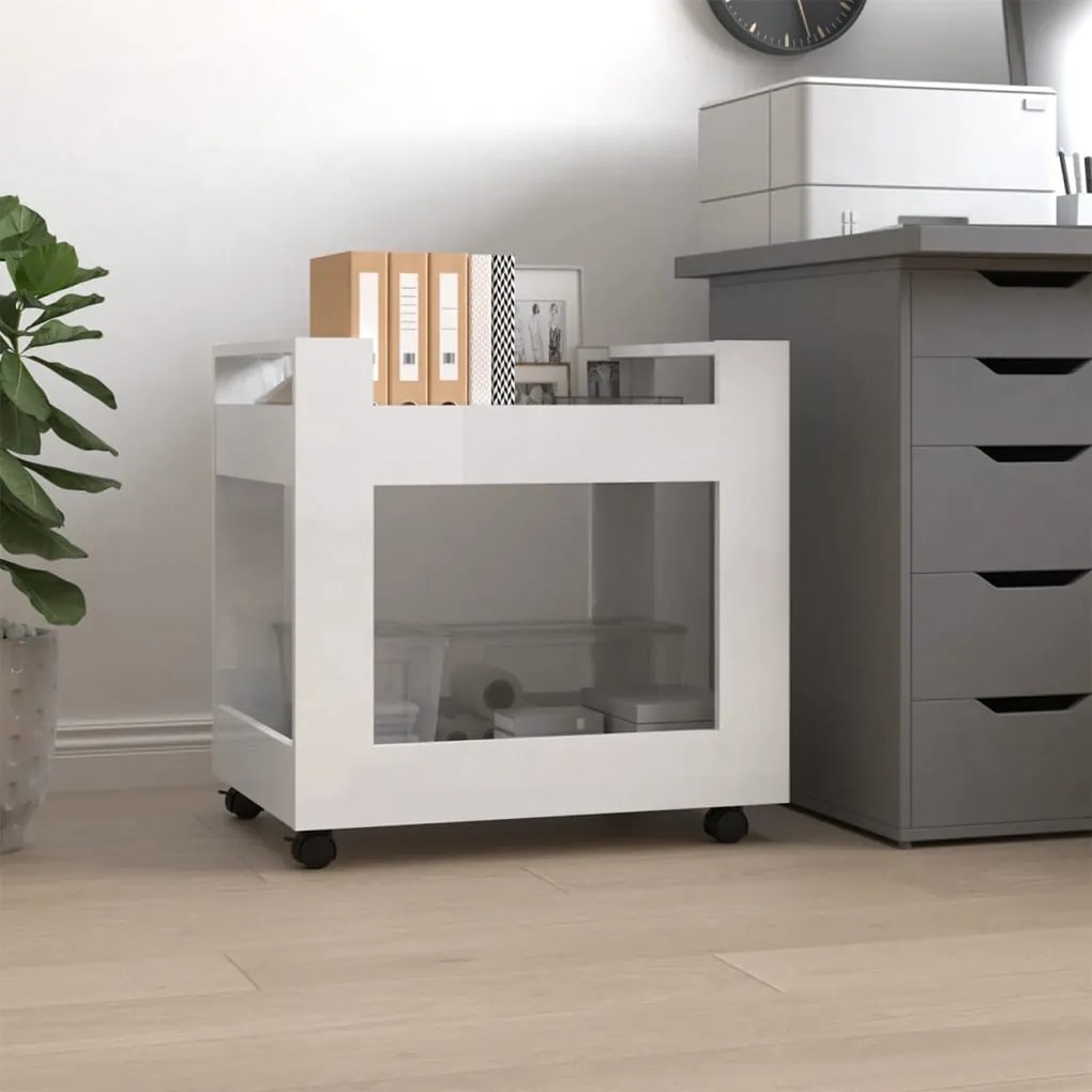 816602 vidaXL Carrinho secretária 60x45x60cm deriv. madeira branco brilhante