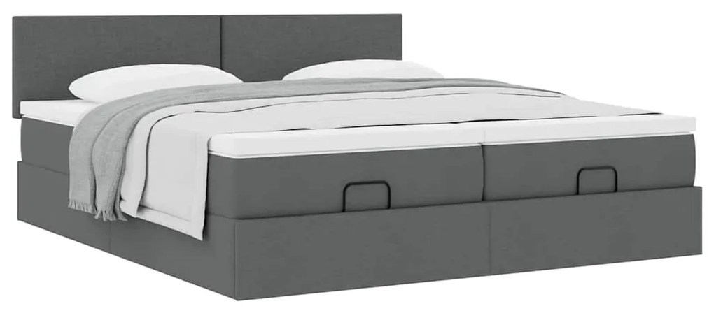 Estrutura de cama otomana com colchões tecido cinzento escuro