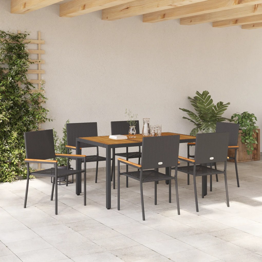 Conjunto de Jantar de Jardim vidaXL 7 Peças Preto em Rattan Poly