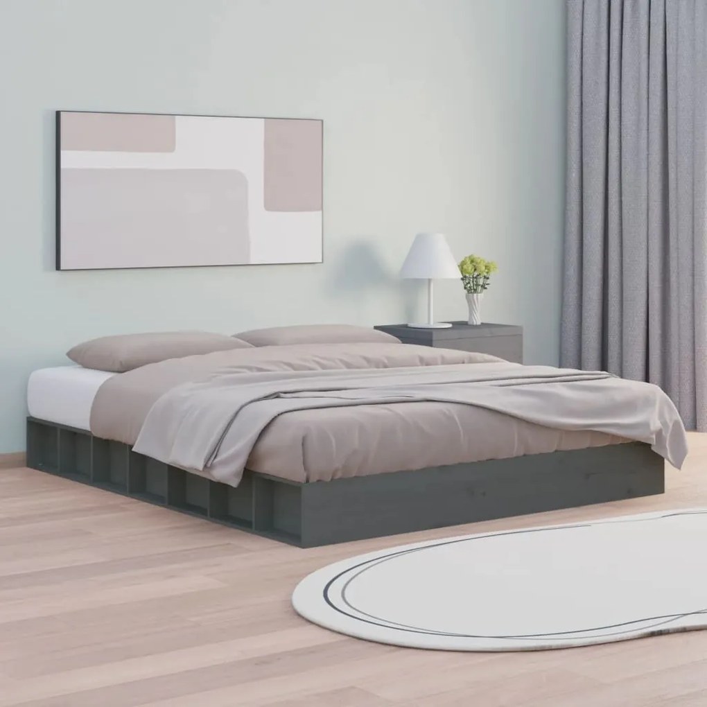 vidaXL Estrutura de cama 140x200 cm madeira maciça cinzento