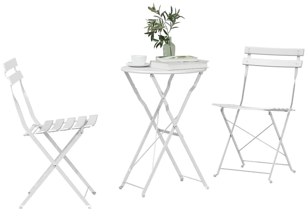 Conjunto de Bistro Dobrável de 3 Peças vidaXL Branco Aço