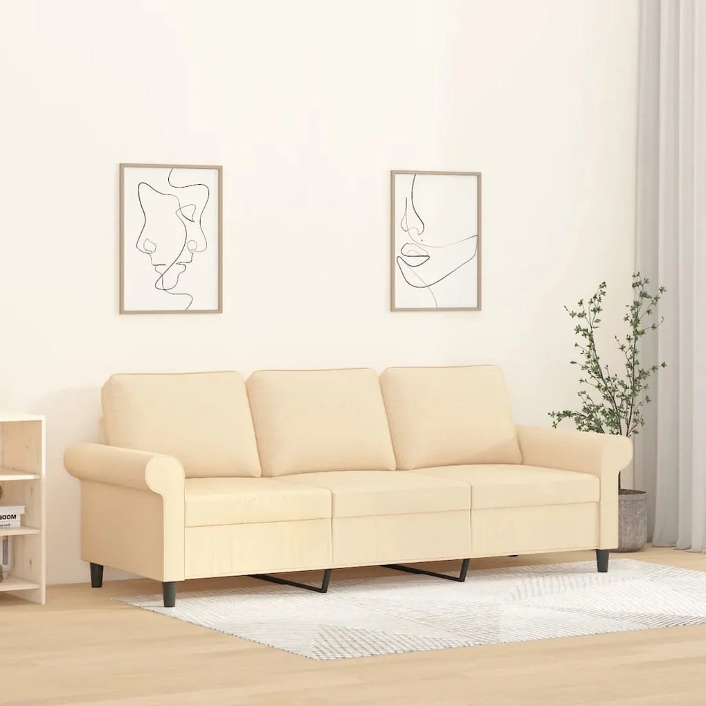 349203 vidaXL Sofá de 3 lugares tecido 180 cm cor creme